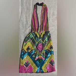 Colorful sequins halter dress